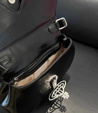 Curved Leather Saturn Shoulder Bag