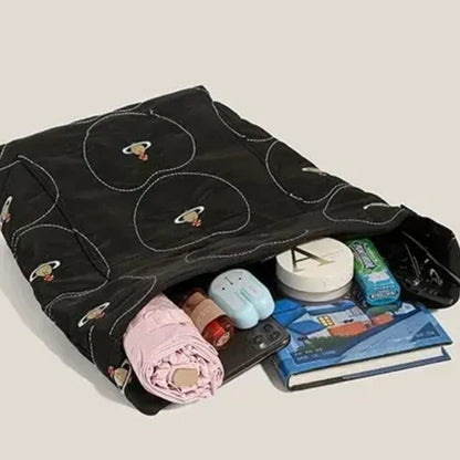 Embroidered Canvas Slouchy Shoulder Bag