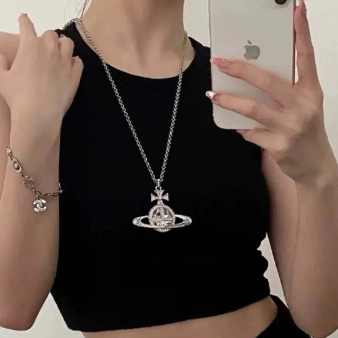 Large Gemstone Saturn Necklace