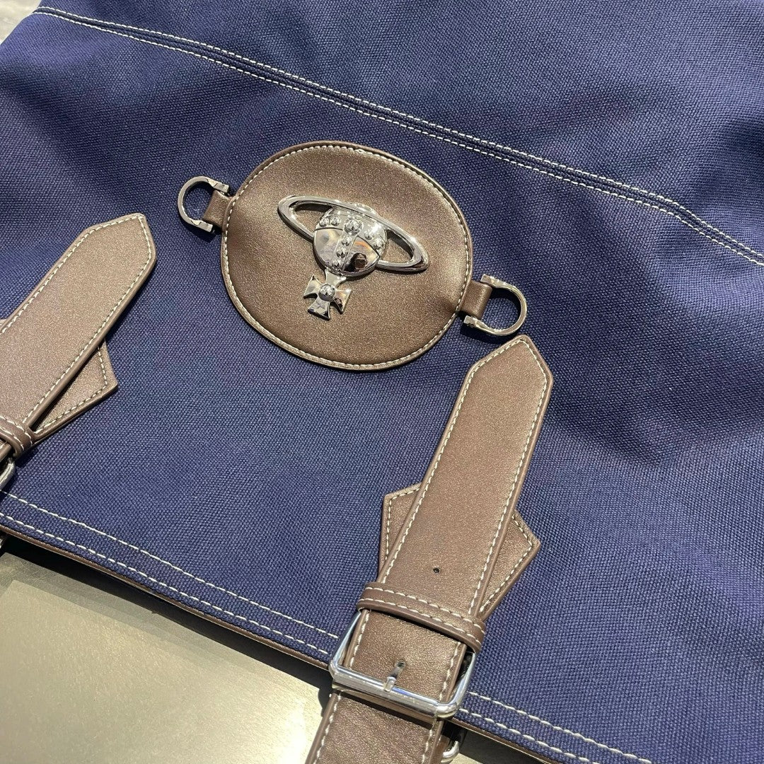 Vintage Canvas Saturn Tote Bag with Buckle Straps