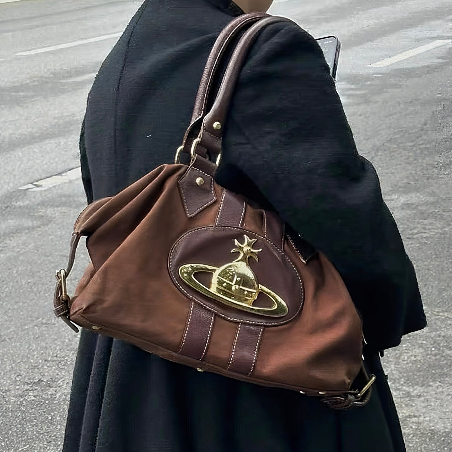 Tan orb shoulder bag