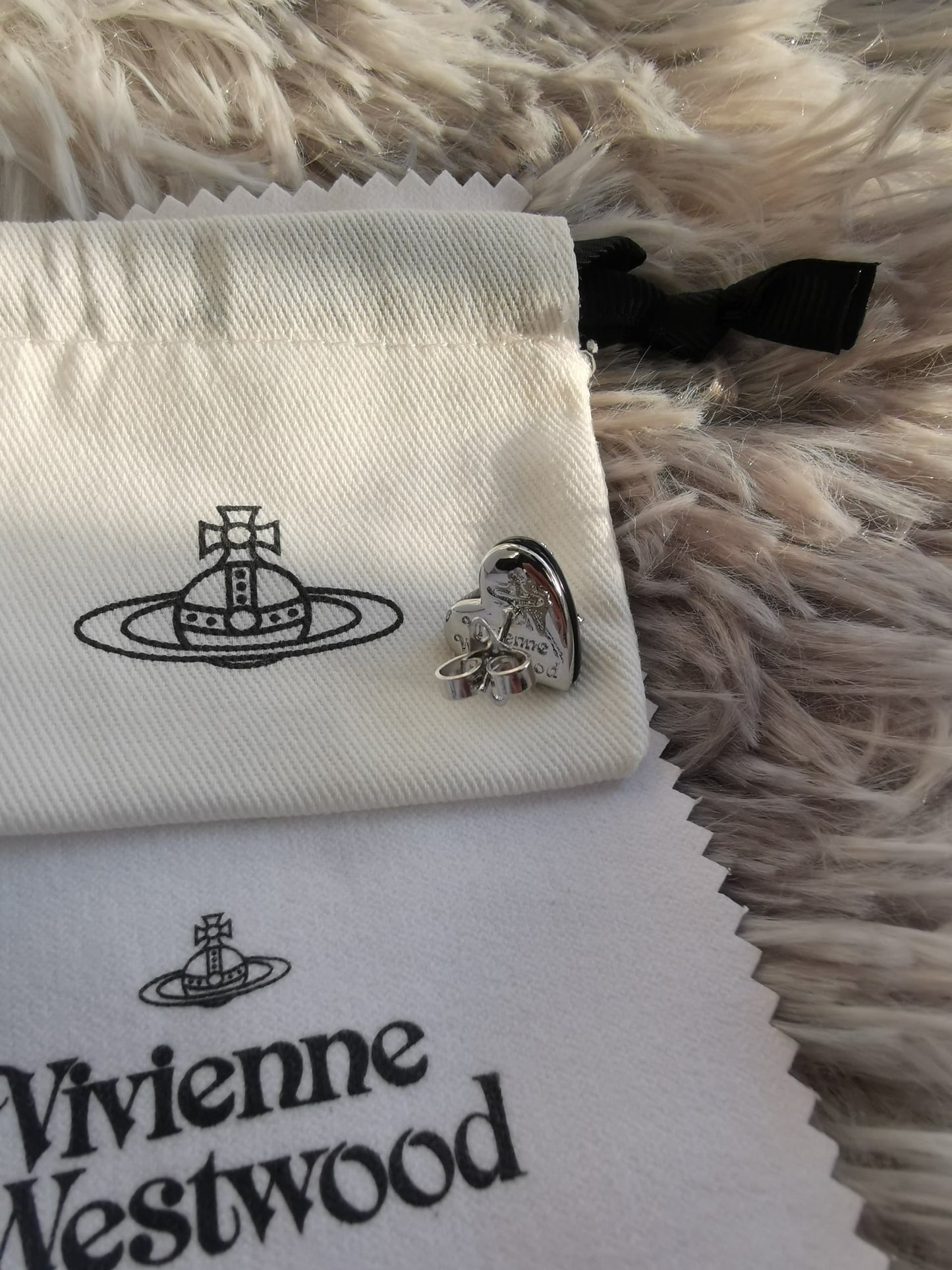 Black and silver heart and orb earrings (with box)