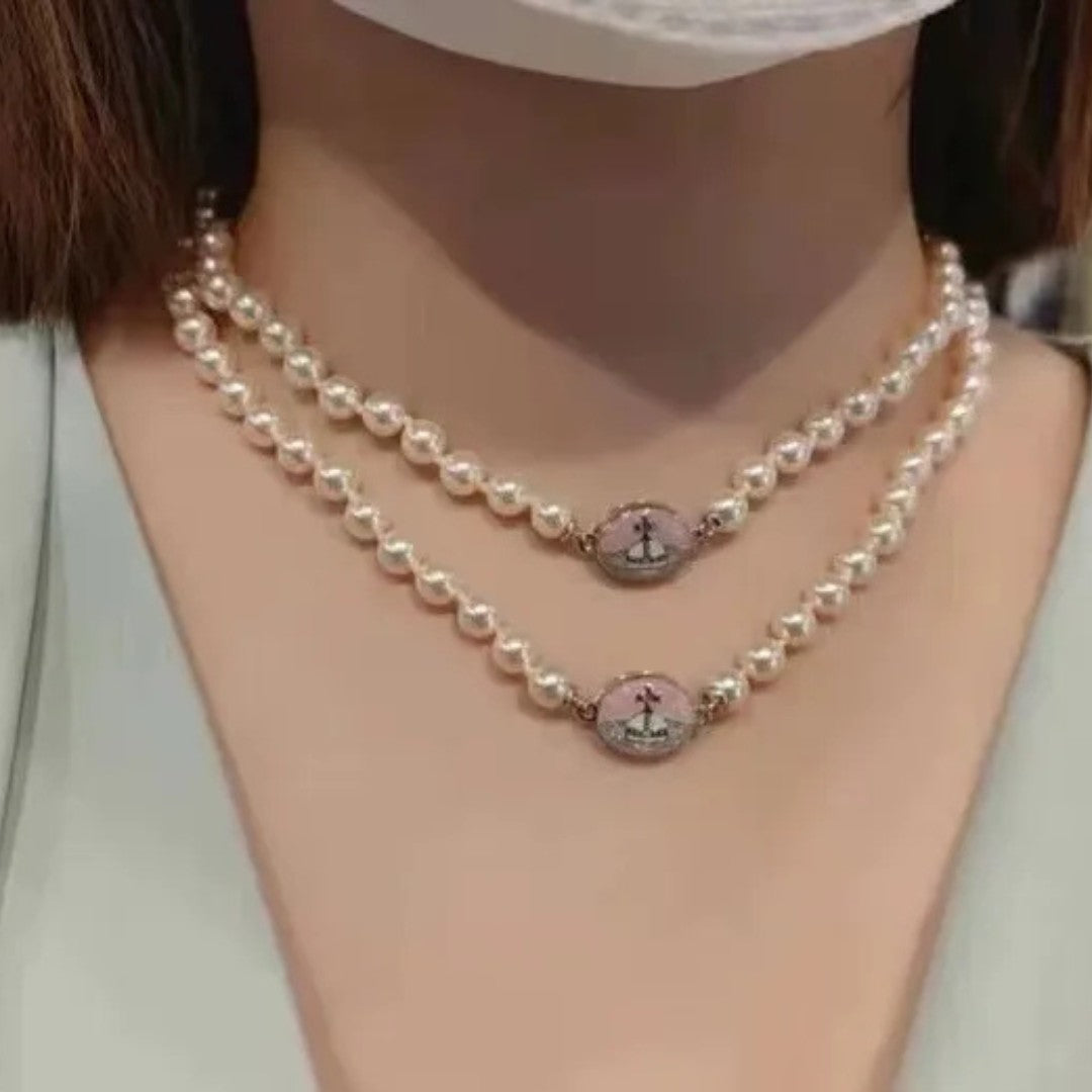 Enamel Suction Pearl Necklace