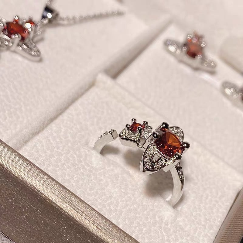 Red Necklace, Ring and Earrings Set (with box)