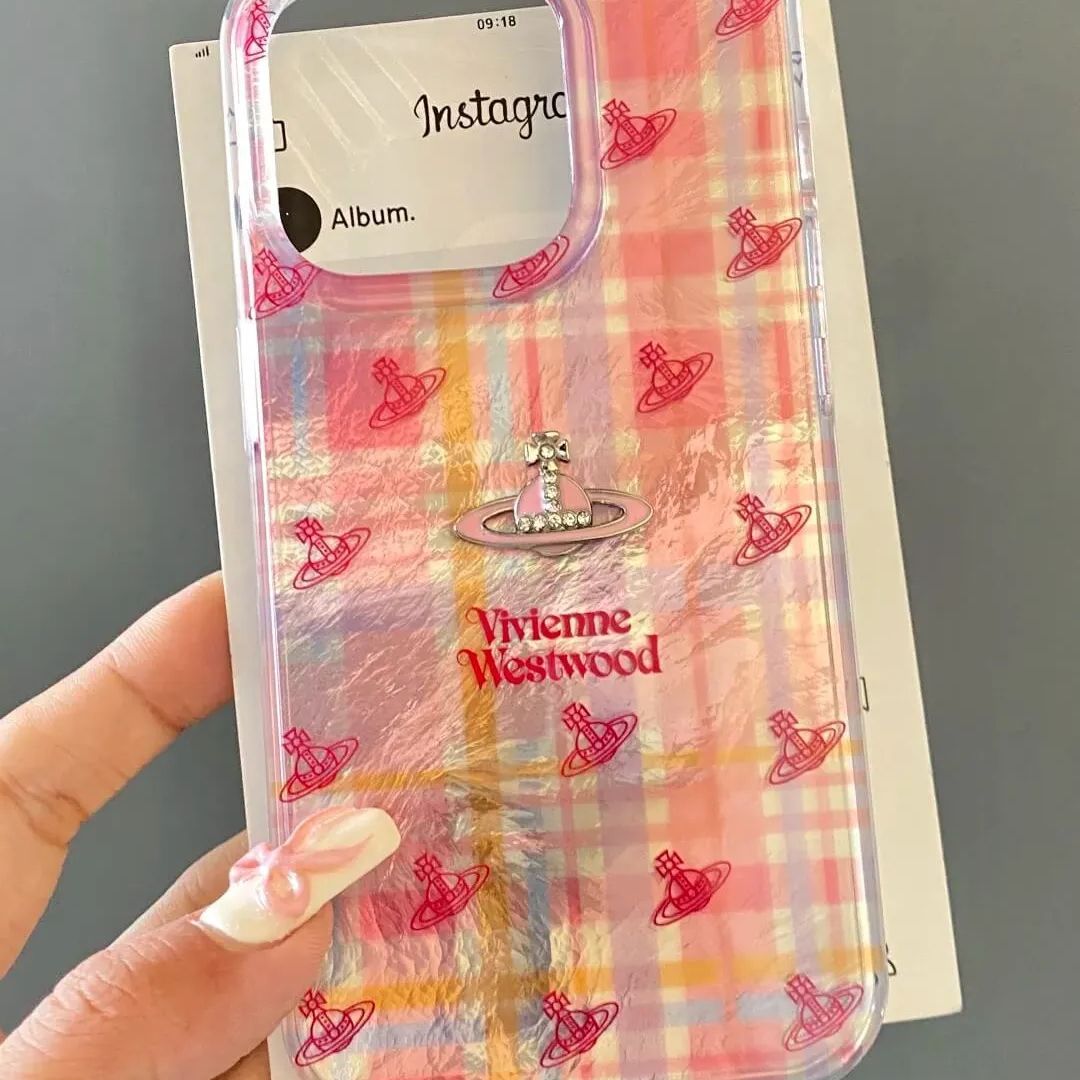 Vivienne Westwood Pink Tartan Orb Logo Phone Case