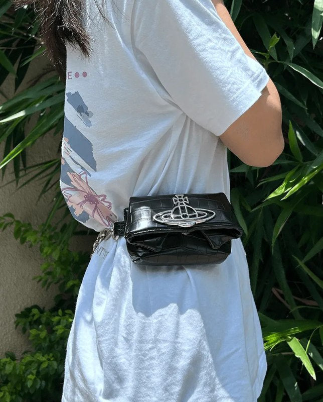 Mini Croc-Textured Chain Flap Bag with Dust Bag