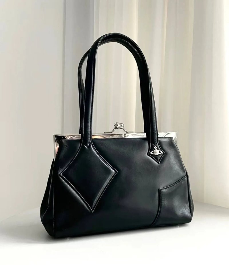 Retro Kiss-Lock Leather Tote