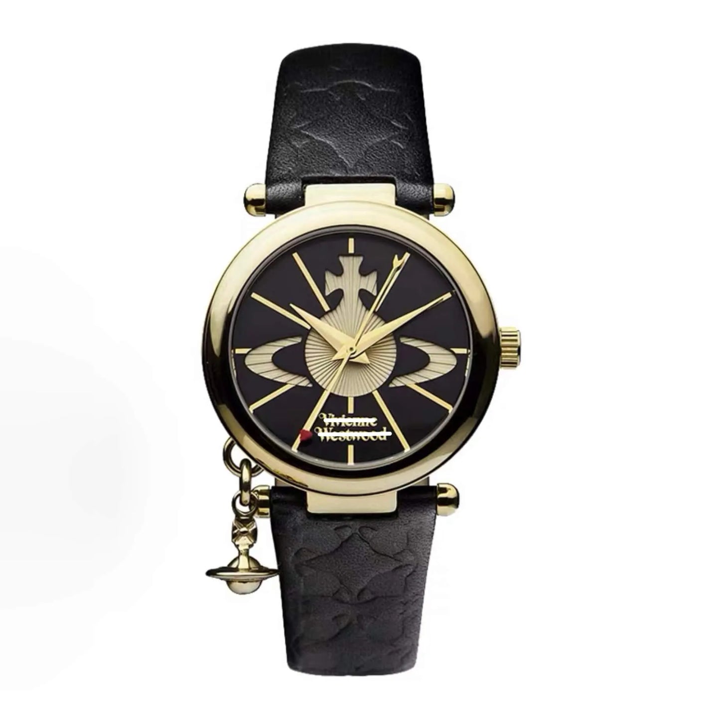 Embossed Orb Charm Leather Watch