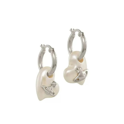 Heart Drop Orb Hoop Earrings