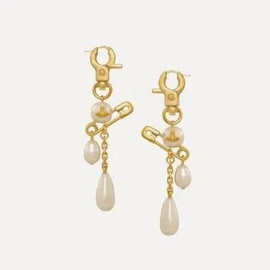 Multi-Drop Pearl Safety Pin Earrings