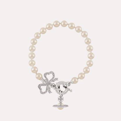 Pearl Bead Bow Charm Bracelet