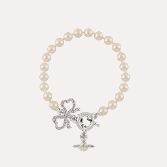 Pearl Bead Bow Charm Bracelet