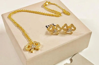 Heart Bow Orb Stud Earrings