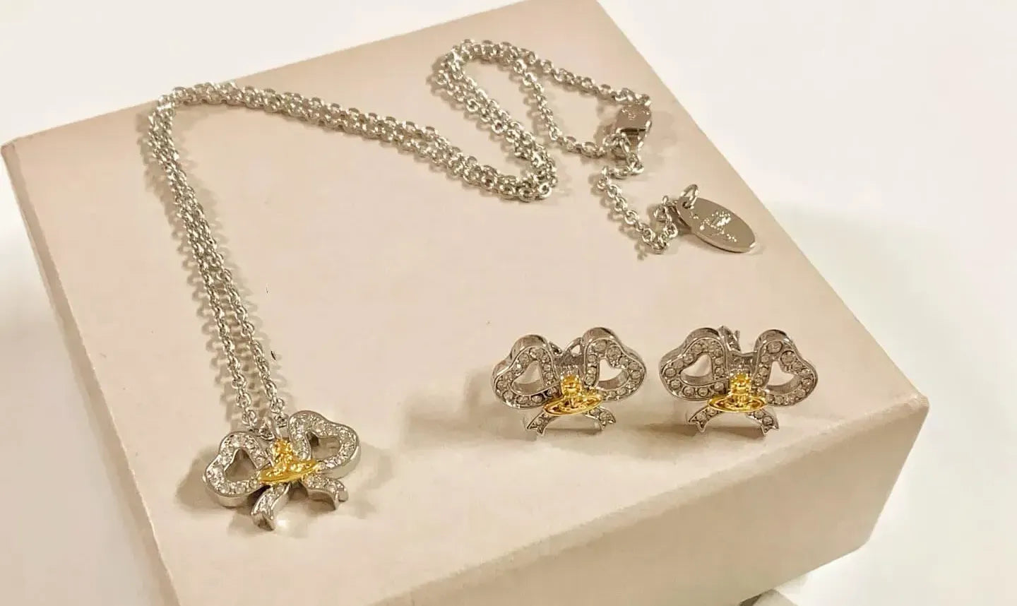 Heart Bow Orb Stud Earrings