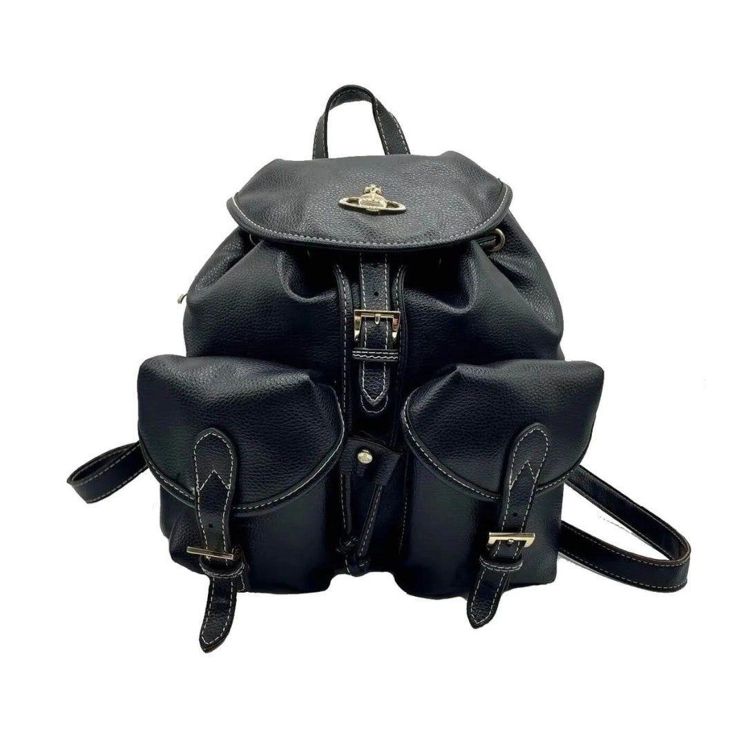 Vintage Leather Buckle Strap Backpack