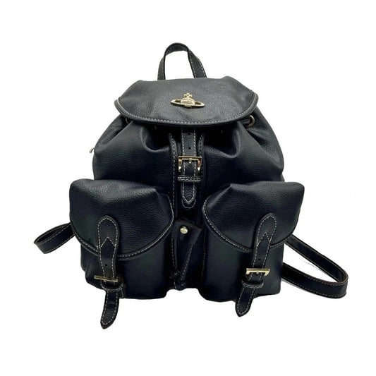 Vintage Leather Buckle Strap Backpack