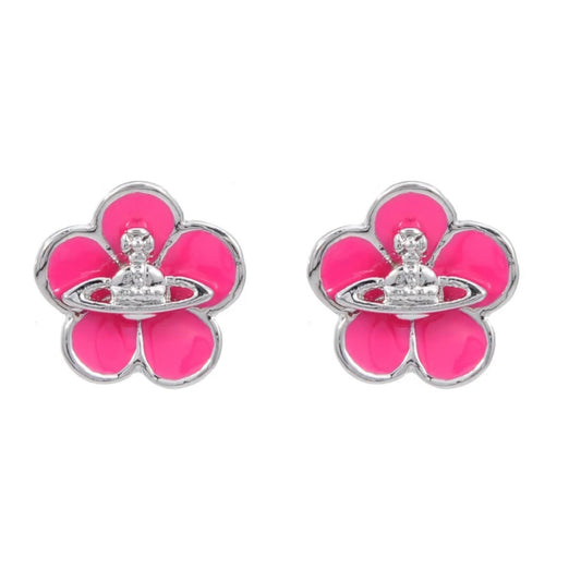 Pink Flower Saturn Earrings